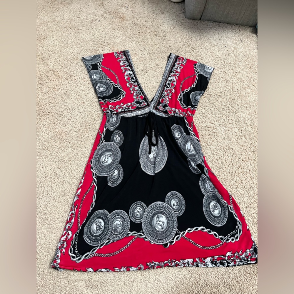 Black and Pink Deep V neck dress